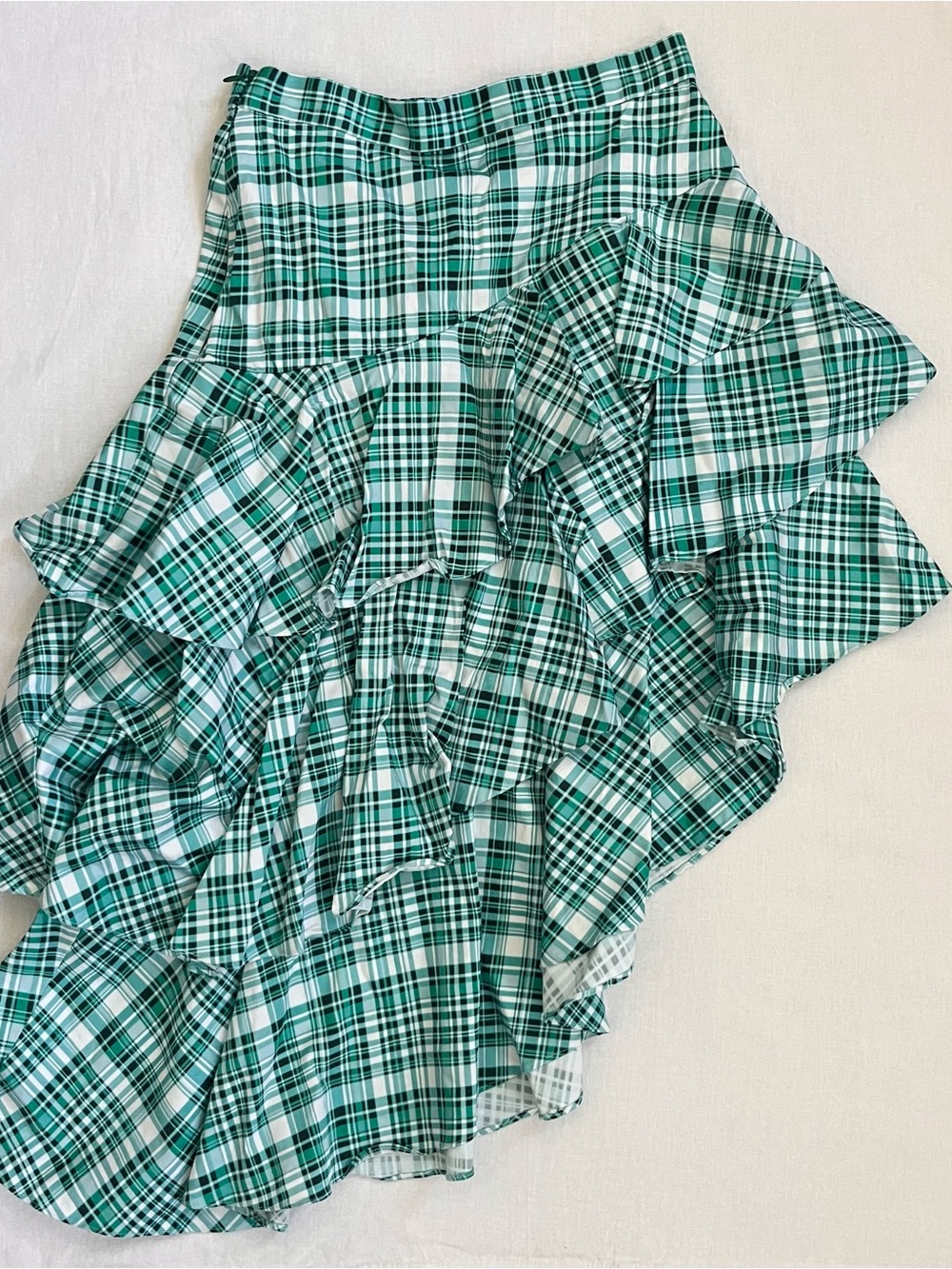 Amur Asymmetrical Green Plaid Ruffle Skirt - “Pippie”